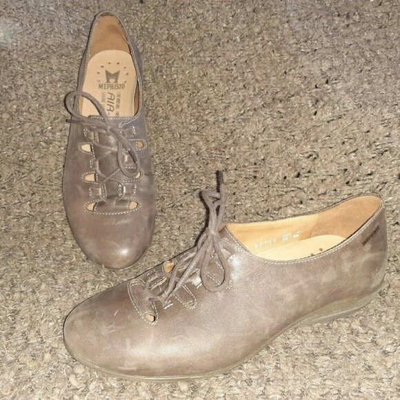 MEPHISTO Air-Jet-Taupe/Light Brown Distressed Nubuck Lace Up-Size 6.5M-Near Mint - Picture 1 of 7